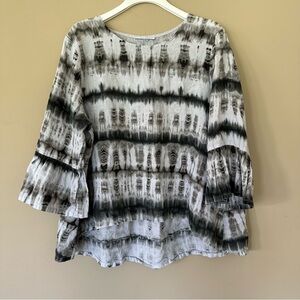 Bryn Walker Lagenlook Large 100% Linen Fran Top Ruffle Sleeve Peasant Shirt